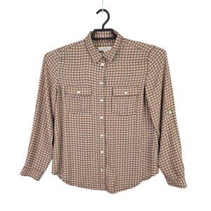 Womens Ann Taylor Loft Geometric Print Blouse Button Down 100% Polyester Size M